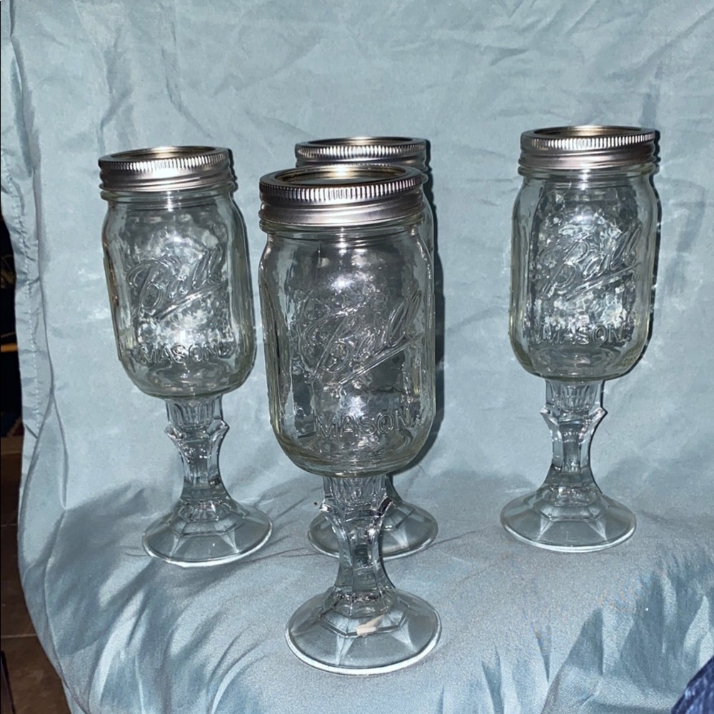 BX48 Vintage Set of 4 Mason Jar Goblets wine
